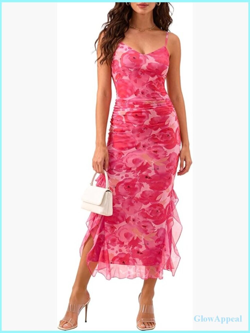 Floral Spaghetti Strap Maxi Dress with Side Slit Ruched Bodycon